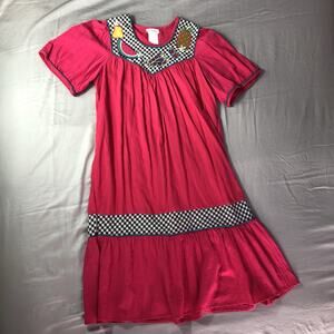 Vintage‎ Appel Boho Dress Mumu Kaftan Bright Pink Fruit Appliqué Oversized Small